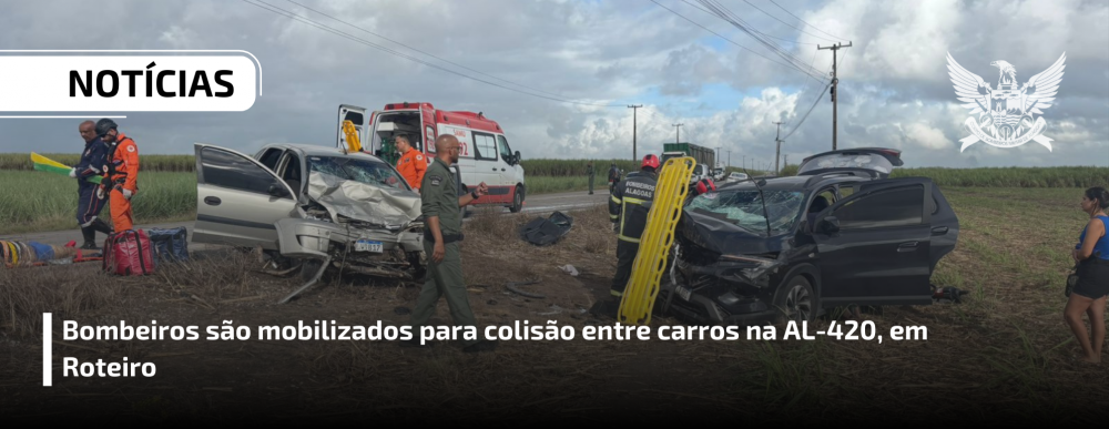 Bombeiros são mobilizados para colisão entre carros na AL-420, em Roteiro