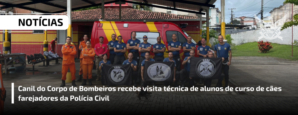 Canil do Corpo de Bombeiros recebe visita técnica de alunos de curso de cães farejadores da Polícia Civil